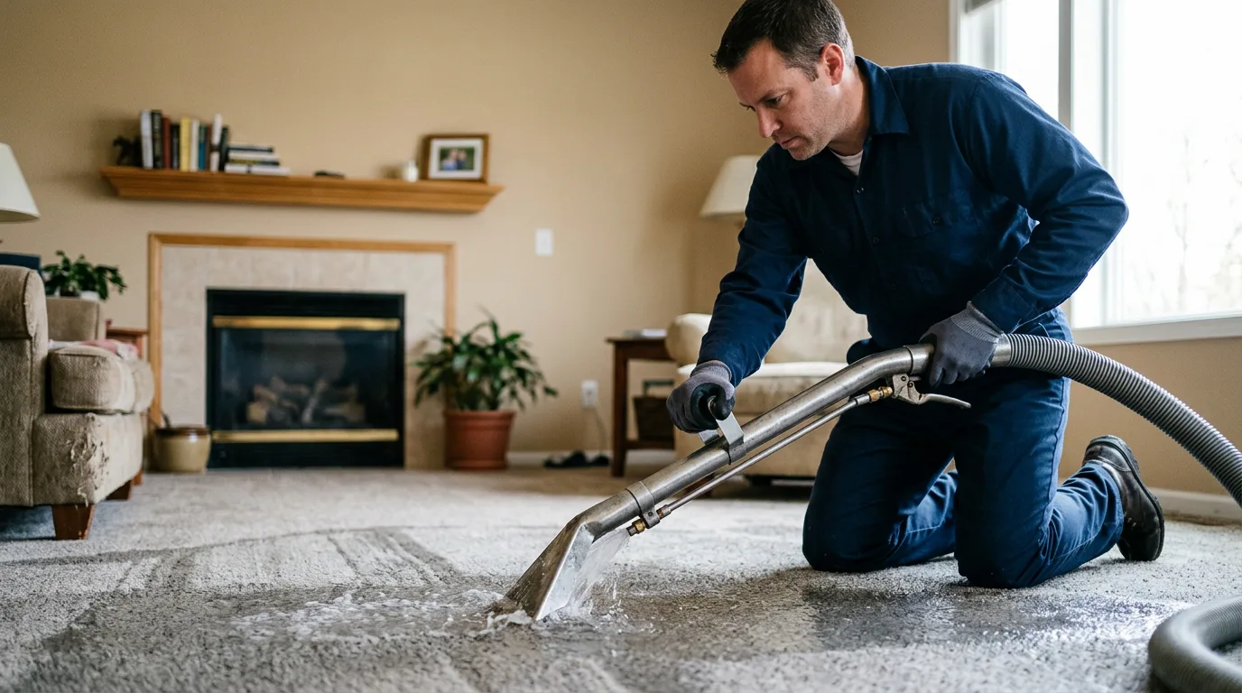 Water damage restoration technician working near Georgetown, IN